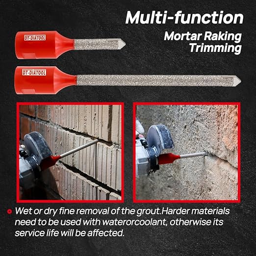 DT-DIATOOL Diamond Mortar Raking Bit - Tuck Pointing Bit with Carbide Tipped for Granite Marble Concrete Masonry Stone Removals Vacuum Brazed Bit 5/8-11 Thread(8 * 121mm)