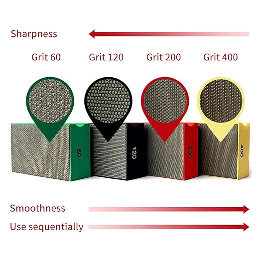 Diamond Hand Polishing Pads Sanding Bolcks Foam Backing for Tile Granite Marble Concrete Porcelain Stone Glass Ceramic Polishing -Set of 4 Pcs