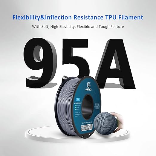 Geeetech TPU Filament 1.75mm, Shore 95A Flexible 3D Printer Filament with High Elasticity, 1KG (2.2lbs) Spool, Dimensional Accuracy 짹0.03mm, Fits Most FDM Printers (Clear Silver)