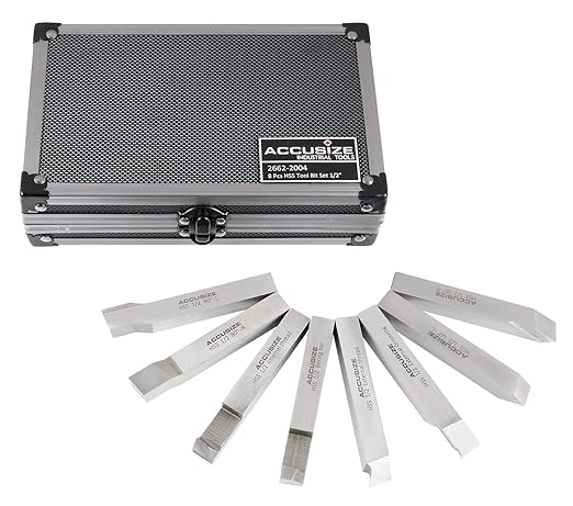 Accusize Industrial Tools 1/2'' 8 Pcs Hss Tool Bit Set, Pre-Ground for Turning and Facing Work, 2662-2004