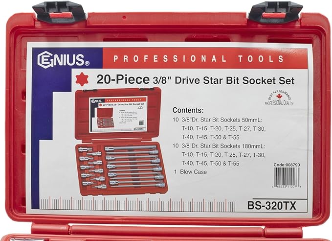 Genius Tools 20 Piece 3/8" Dr. Star Bit Socket Set BS-320TX