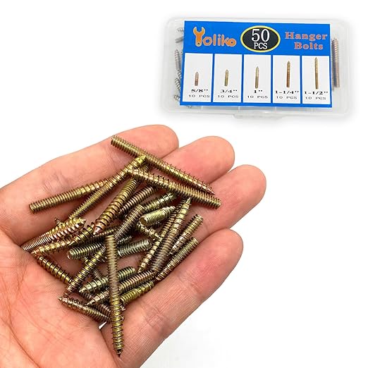 50 Pack Assorted Hanger Bolts Kit - 5 Sizes (5/32-32", 8/5, 3/4, 1, 1-1/4, 1-1/2") - Double Headed Bolts, Wood Dowel Screws