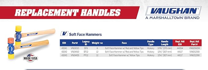 VAUGHAN Soft Face Hammer, American High Carbon Steel Head, 12 oz, Made In The USA, SF12, VN19410