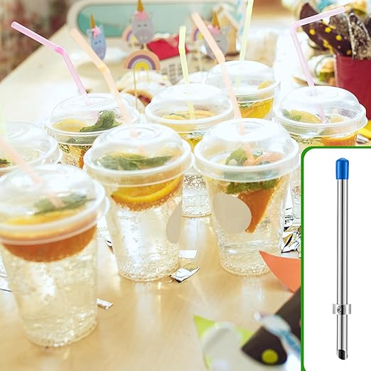 Lasnten 2 Pack Straw Puncher for Plastic Lids Lemonade Cups, Stainless Steel Straw Hole Puncher Punching Tools for Cafe Drinks Deli Container Squeezed Fresh Lemonade Stand Supplies(8.7 Inch,Blue)