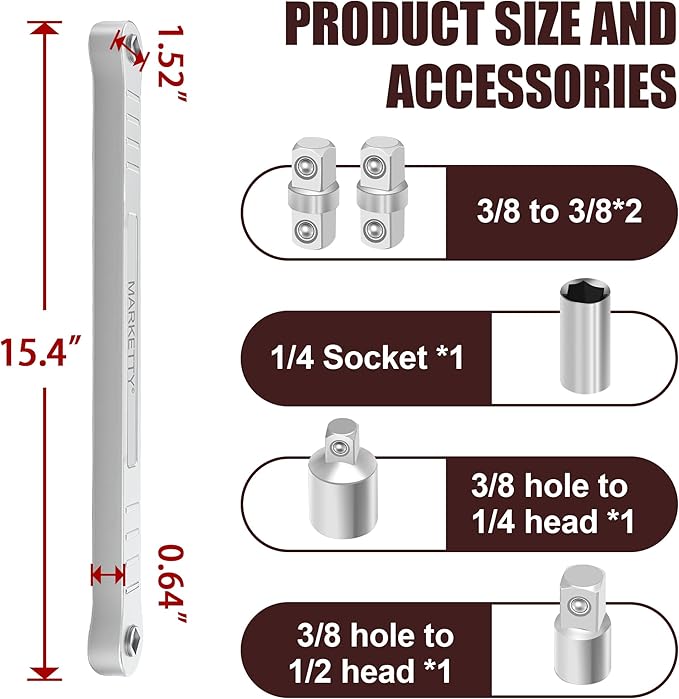 Offset Extension Wrench Impact Ready 3/8" for Tight Spaces, Wrench Extender Tool with 3/8", 1/4", 1/2" Square Drive Adapters and 1/4" Socket,Easy to Use,Speed Professional Offset Extension Wrench