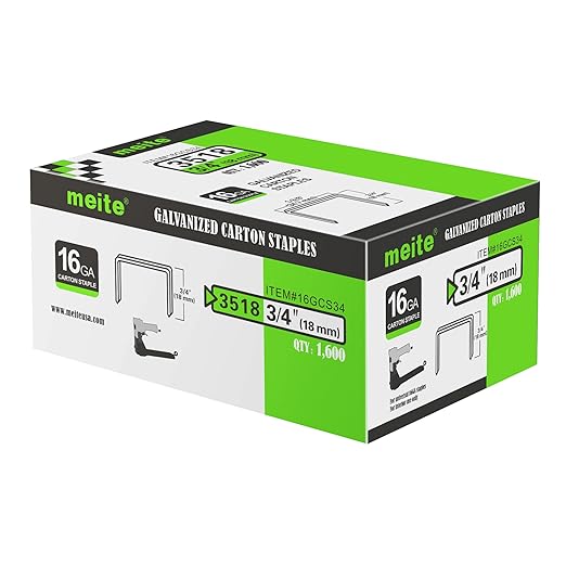 meite Carton Closing Staples 16 Gauge 1-3/8" Wide Crown 3/4" Leg Copper-Coated Carton Staples for Pneumatic or Manual Box Stapler Gun - Cardboard Closer Packaging (1,600PCS)