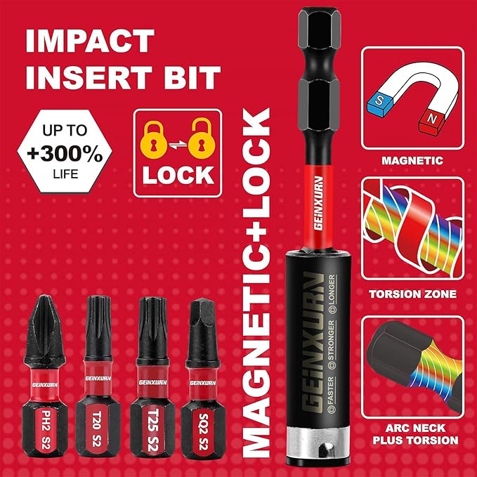 Impact Tough Phillips Square Torx 1 in. Insert Driver Bits, 41Pack T20/T25/PH2/SQ2 Screwdriver Power Bits Set with 1Pcs Impact Bit Holder