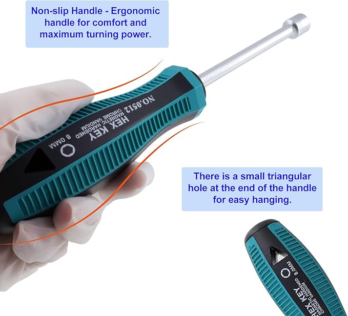 Hex Nut Driver Set, Socket Wrench Screwdriver Cr-V Steel Hexagon Nut Driver, 10 Sizes 3mm, 3.5mm, 4mm, 4.5mm, 5mm, 5.5mm, 6mm, 7mm, 8mm, and 9mm for Repairs