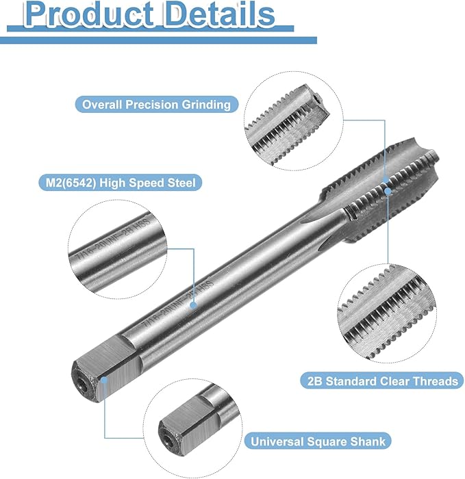 uxcell Hand Bottom Tap 7/16-20 UNF 2B Thread Bottoming Style Threading Taps High Speed Steel HSS6542 Straight Flutes Screw Tapping Tool