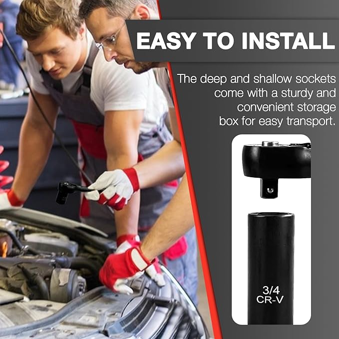 21pcs 3/8" Socket Set,Drive Impact Socket Set, SAE, Deep & Shallow, Cr-V Steel, 6 Point with Adapters, 72T Ratchet Handle, 5/16-7/8inch