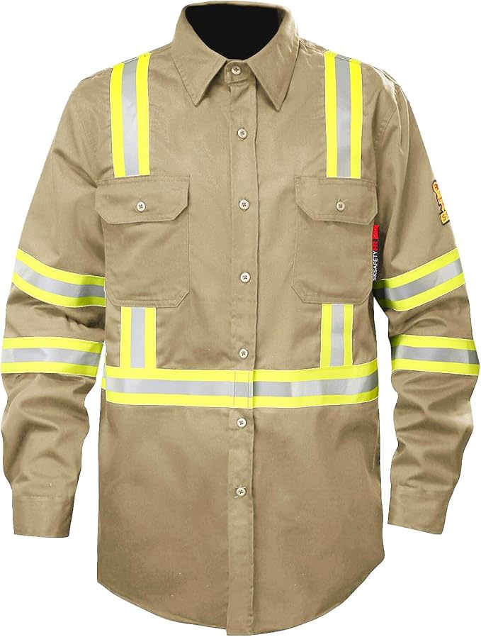 SKSAFETY 7oz FR Shirts for Men, Welding Shirt Hi Vis Flame Resistant 100% Cotton Fire Retardant Longsleeve Shirt CAT2