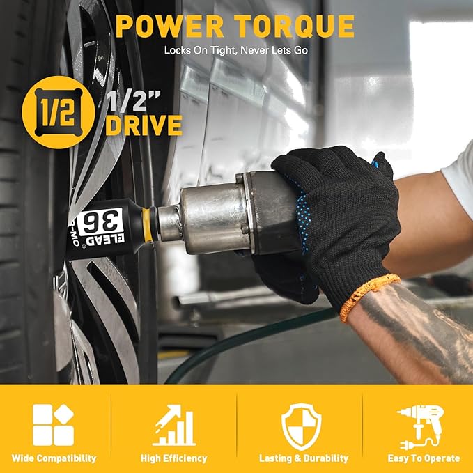 1/2" Drive Axle Nut Socket Set, 8-Piece 12-Point Metric Wheel Axle Nut Wrench Large Jumbo 30mm 32mm 34mm 35mm 36mm, Hex Bit Socket 14mm 17mm 19mm, Car Spindle Joint High Torque Truck Bearing Locknut