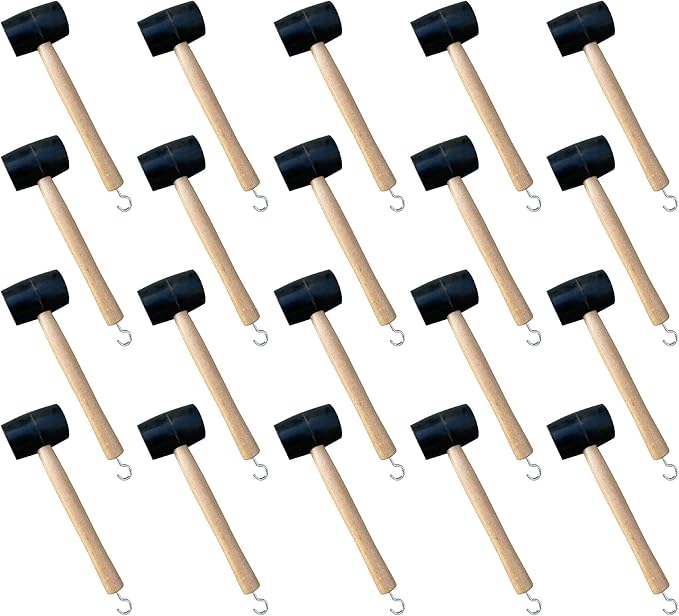 Sandbaggy Rubber Mallet | 20 oz Industrial Grade | For Applications Like Construction & Landscaping | Made of Solid Oak | Comfortable for All Day Use | Includes Tent Peg Remover (Pack of 20, Black)