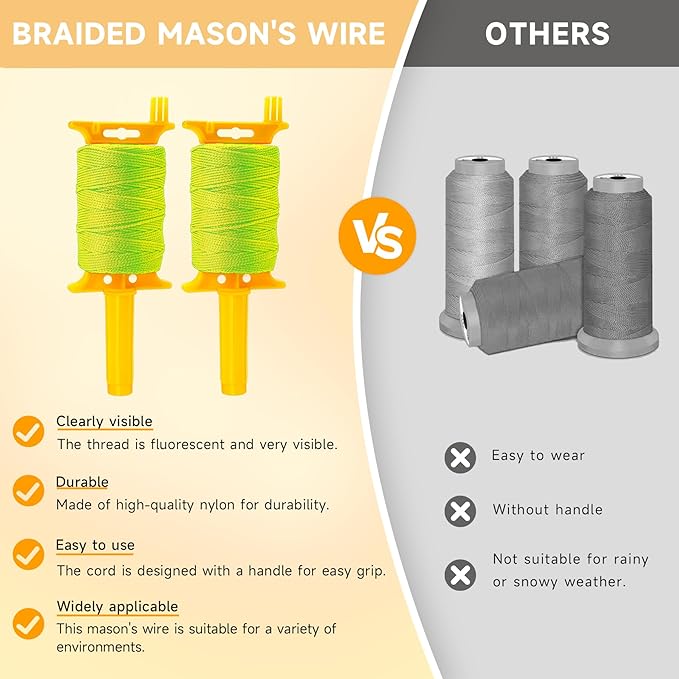 2 Pack Mason Line with Handle,540ft #18 Braided Nylon Mason Line for Gardening (Yellow, Large)