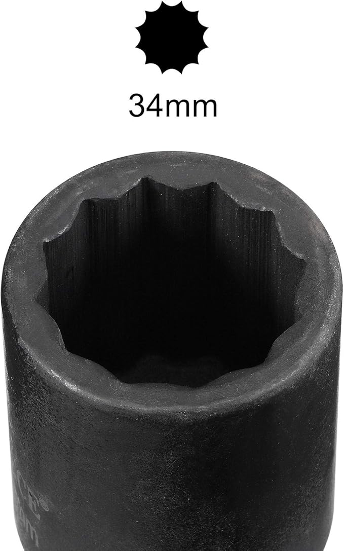 uxcell 3/4-Inch Drive 34mm 12-Point Deep Impact Socket, CR-MO Steel 78mm Length, Metric Sizes