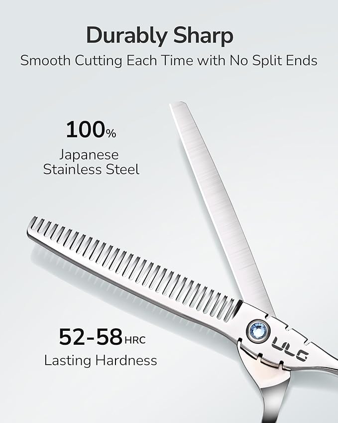 ULG Hair Thinning Scissors 6.7??Shark Series 100% Japanese Stainless Steel, Offset Handle, 30 V-Tooth Thinner 25% Hair Removal, Professional Barber Layering Shears for Salon & Home Hair Styling
