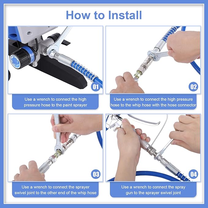 66Ft x 1/4" Airless Paint Sprayer Hose, 8500PSI High Pressure Airless Paint Spray Hose with 5Ft Whip Hose & 1/4" Hose Connector & Sprayer Swivel Joint for Airless Spraying Machine