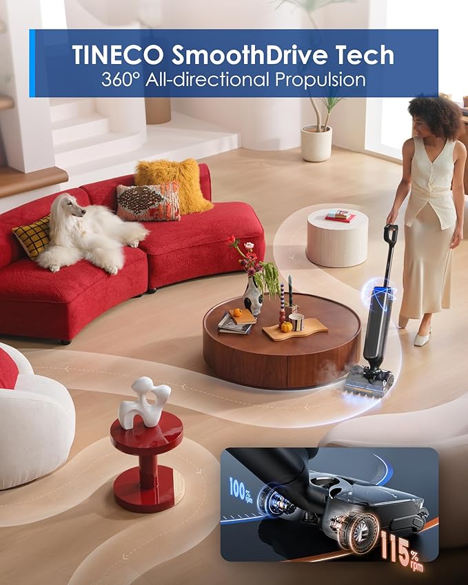 Tineco Floor One S9 Artist Steam Wet Dry Vacuum Cleaner, High-Temp Steam Cleaning, 22kPa Suction, 360째 SmoothDrive, Anti-Tangle Design, 185째F Flashdry, Long Runtime, 180째 Lay-Flat