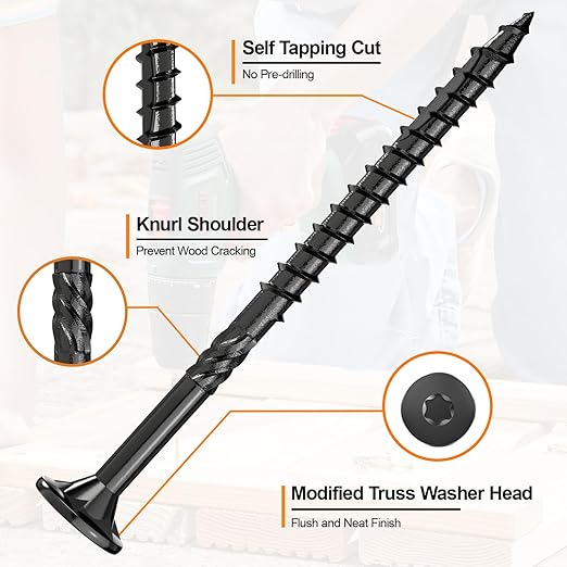 #8 x 2-1/2” Deck Screws, 2000Pcs Star Drive Wood Screws, Rust Resistant Timber Screws for Timber/Log/Landscaping Wood, T20 Star Bit Included, Black