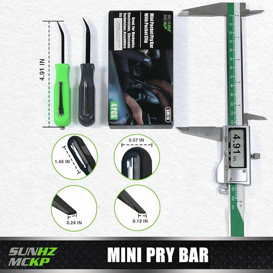 SUNHZMCKP 4 PCS Small Pry Bar, Multifunction Mini Pocket Pry Bar Tool with Magnet Top, for Car Repair Home Office Mechanics Electricians Repair