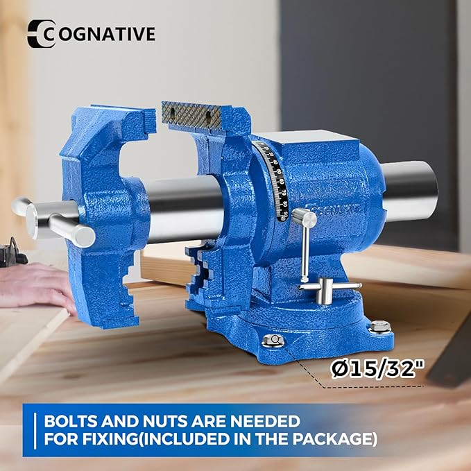 COGNATIVE 5-Inch Heavy Duty Bench Vise Ductile Iron Bench Vise 360째 Multi-Purpose Bench Vice with Anvil, Clamp force 4000KG, Blue