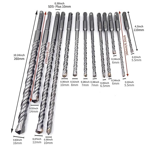 Rotary Hammer Drill Bits Set & Chisels- 17 Pieces SDS Plus Concrete Masonry Hole Tool for Concrete竊똁rick,Block,Stone,Masonry