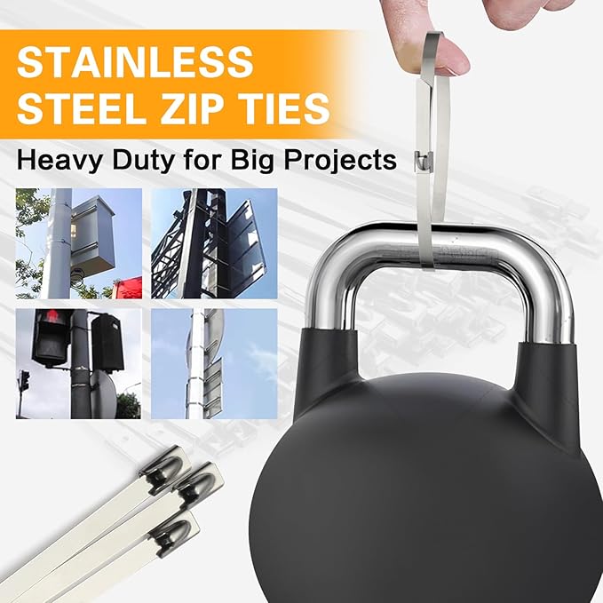 Metal Zip Ties 100pcs 11.8 inch 304 Stainless Steel Zip Ties Heavy Duty Multi-Purpose Self- Locking Cable Ties for Outdoor Fence, vehicles, Machinery, Exhaust Wrap,Farms, Pipes, Cable