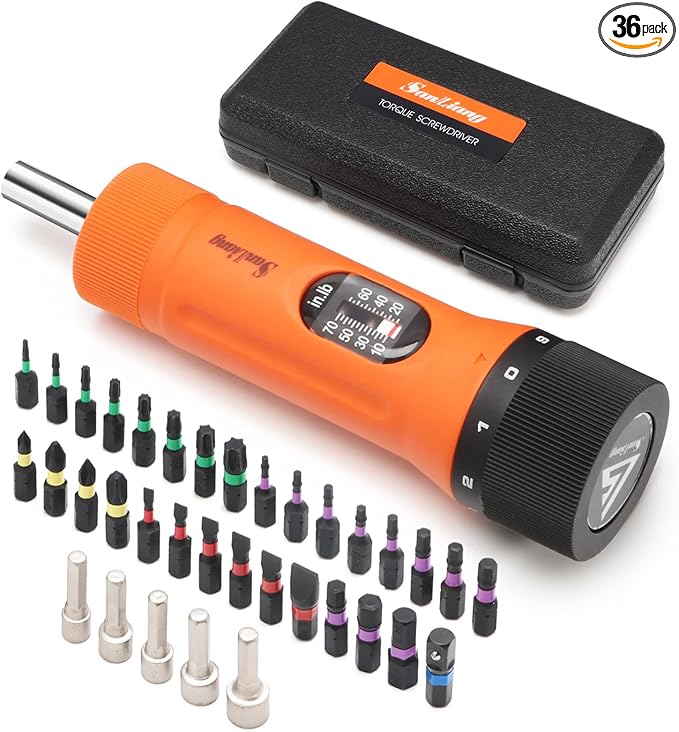 36Pcs Torque Screwdriver Wrench Driver Set 10-70 Inch Pounds lbs with 29 S2 Bits竊? Drive Sockets 竊?/4" Socket Adapter for Maintenance,Tools, Bike Repairing and Mounting.