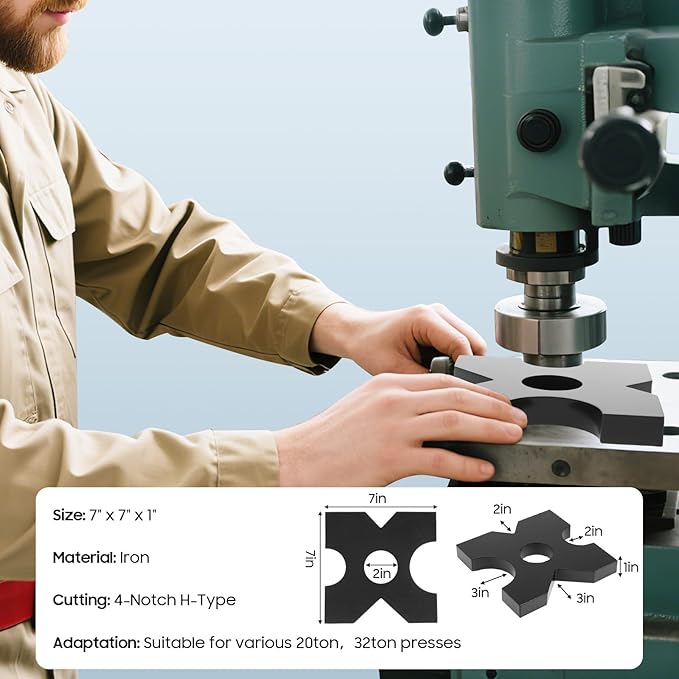 2-Pack H-Frame Hydraulic Press Plates, Universal Arbor Press Plate Set with Multiple V-U Openings & Round Holes, for 20 Ton & 32 Ton Shop Presses, 1 Inch Thick High-Strength Iron (7.09 * 7.09 * 1 in)