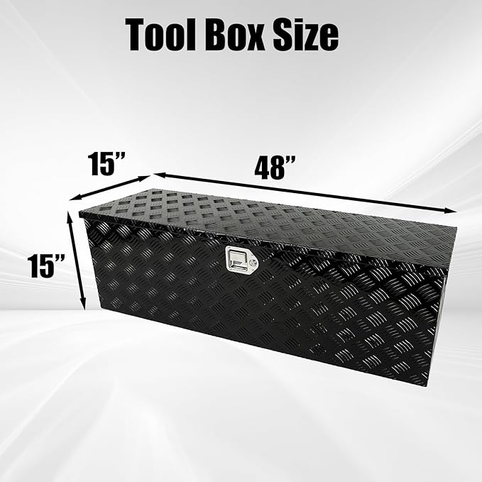 confote 48" Heavy Duty Aluminum Stripes Plated Tool Box Pick Up Truck Bed RV Trailer Toolbox Waterproof Square Storage Organizer with Side Handle, Lock with Keys -48"x 15"x 15"竊똁lack