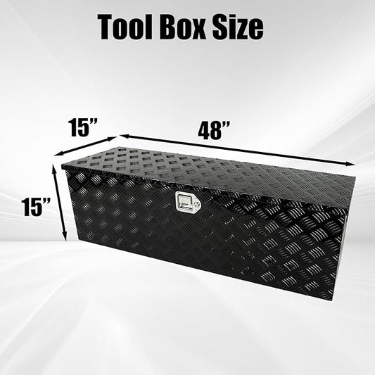 confote 48" Heavy Duty Aluminum Stripes Plated Tool Box Pick Up Truck Bed RV Trailer Toolbox Waterproof Square Storage Organizer with Side Handle, Lock with Keys -48"x 15"x 15"，Black