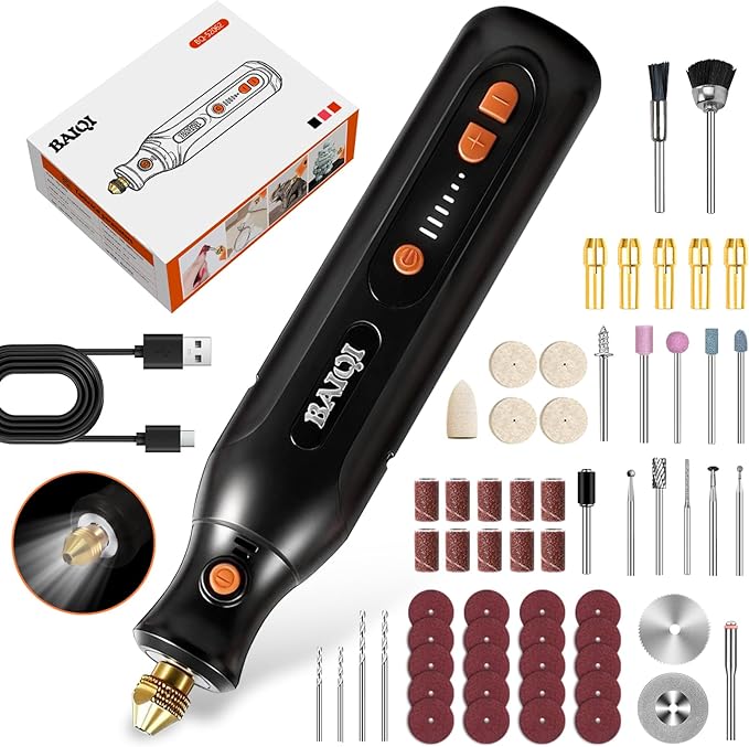 Electric Totary Cordless Tool Kit, Type-C Rechargeable 2000mAH, 6 Adjustment Speeds(5000-22000RPM), 59Pcs Accessories For DIY Crafting,SandingCarving,Sanding,Cutting (Black-59 pcs Accessories)