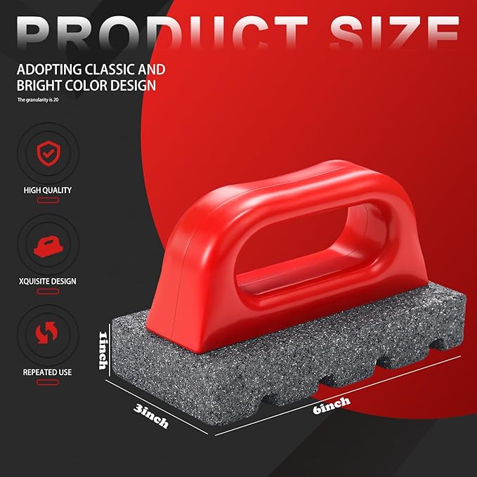 Wenqik 4 Pcs Rub Brick with Handle Concrete 20 Grit Masonry Tools Smoothing Cleaning Removing Marks Tool (Red)