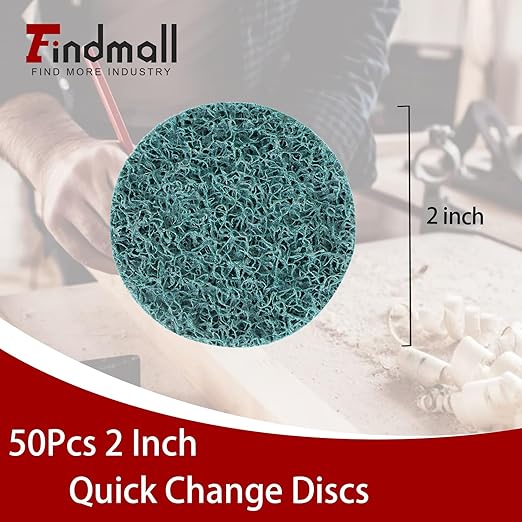 findmall 50Pcs 2 Inch Blue Quick Change Surface Prep Conditioning Discs, Fine Grit for Cleaning, Finishing and Deburring on Metals