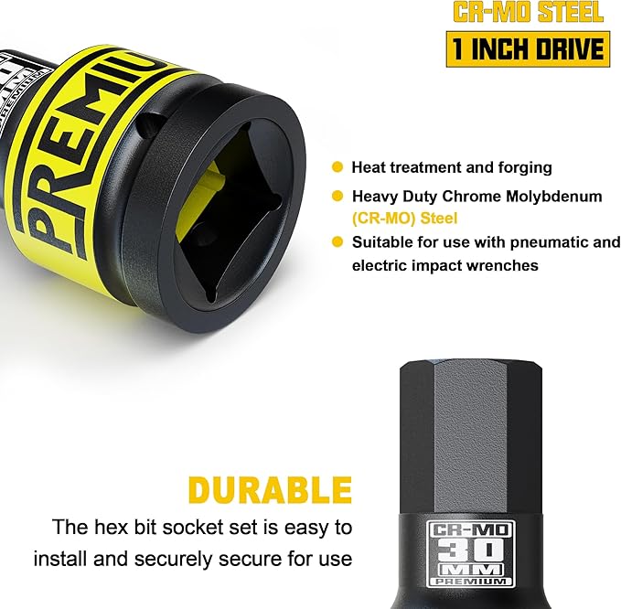 1" Drive H30 Impact Hex Bit Socket, 30 mm Allen Bit Socket, Metric, Cr-Mo Steel, Truck Repair and Equipment Maintenance