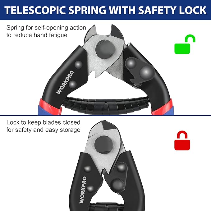 WORKPRO Cable Cutter, 7-1/2 Inch Heavy Duty Wire Rope Cutter, Chrome Vanadium Steel Jaw, For Hard Wire Ropes, Steel Wires And Aircraft Cables