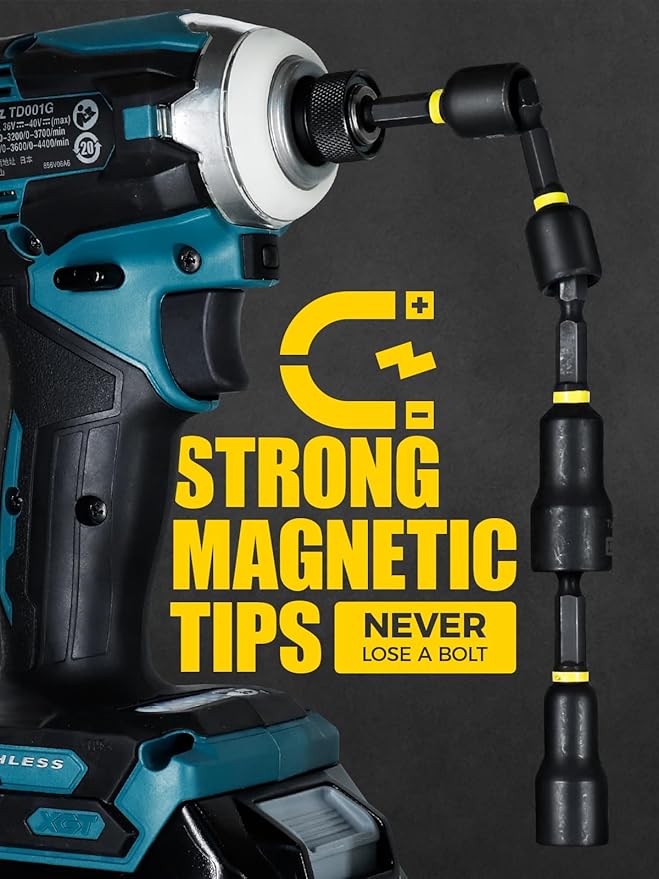 60pcs Magnetic Nut Driver Set for Impact Drills - Deep Nut Drivers, Metric & SAE Socket Adapters, Bit Extension, 1/4'' Quick Change, Wing Nut Driver, Pivoting Nutsetter, S2 Steel Bits, Upgraded Box