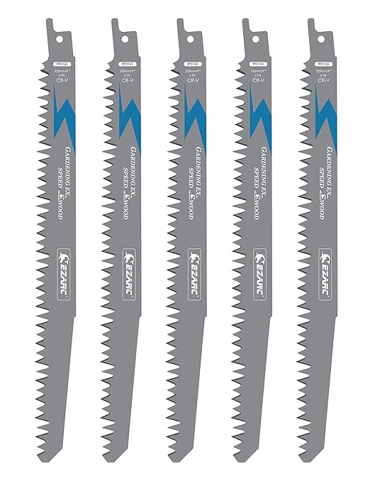 EZARC Wood Pruning Reciprocating Saw Blade, 9-Inch Recip Saw Blades R931GS 5TPI (5-Pack)