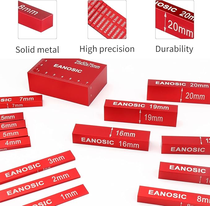 Metric Setup Blocks Height Gauge Set, 15pcs Precision Aluminum Setup Bars Guage Block Set for Router and Table Saw Accessories Woodworking Set Up, Bars Include Laser Engraved Size Markings