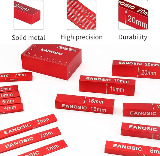 Metric Setup Blocks Height Gauge Set, 15pcs Precision Aluminum Setup Bars Guage Block Set for Router and Table Saw Accessories Woodworking Set Up, Bars Include Laser Engraved Size Markings