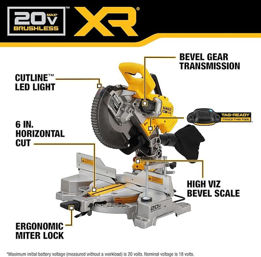 DEWALT 20V MAX XR 10 in. Double Bevel Fixed Miter Saw (Tool Only) (DCS714B)