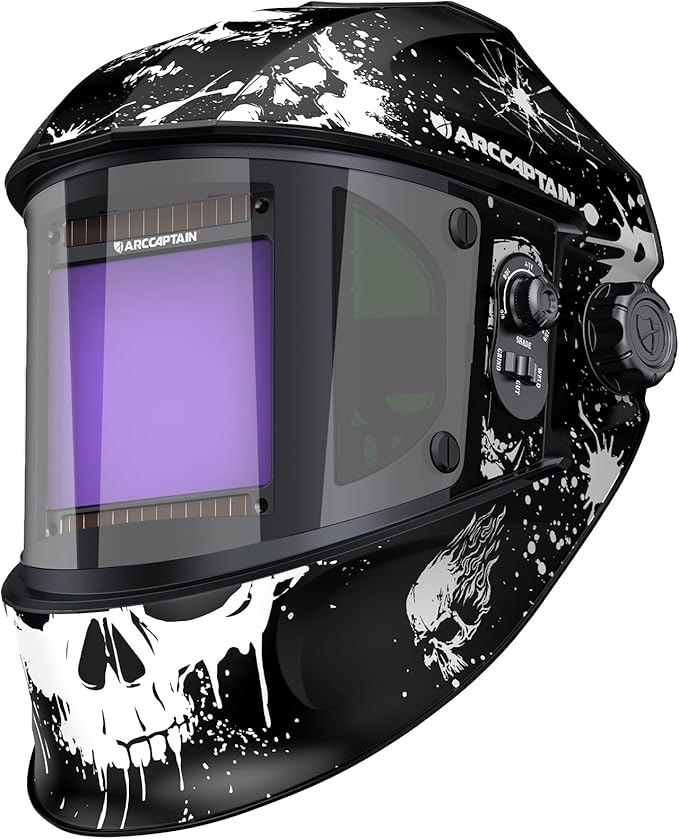 ARCCAPTAIN Auto Darkening Welding Helmet with Side View, 180째 Panoramic View, 1/1/1/1 True Color Large Viewing Welding Hood with 4 Arc Sensor Solar Powered, Wide Shade 4/5-9/9-13 for TIG MIG ARC CUT