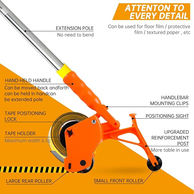 Heavy-Duty Floor Tape Applicator - Manual Push Tape Marking Tool for Driveway, Warehouse, Aisle & Sports Courts | Non-Slip Grip, Adjustable Pressure, Reusable Tape Roller (Includes 3 Refill Rolls)