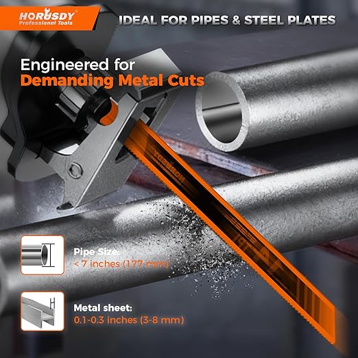 HORUSDY 6PCS 9-Inch 14TPI Bi-Metal Reciprocating Saw Blades, Heavy-Duty Blades for Cutting Steel Pipe, Rebar and Sheet Metal, Universal Shank Fits Most Saws