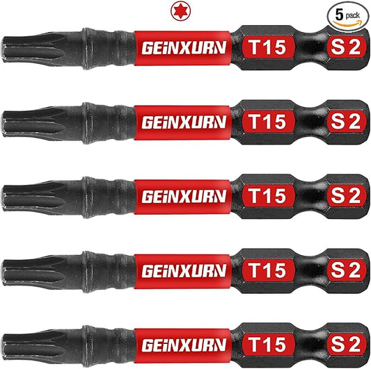 5 Pieces T15 2 In. Impact Tough Magnetic Insert Bit Set, #15 Torx Head Power Bits, S2 Alloy Steel Star T15 Screwdriver Bits Set