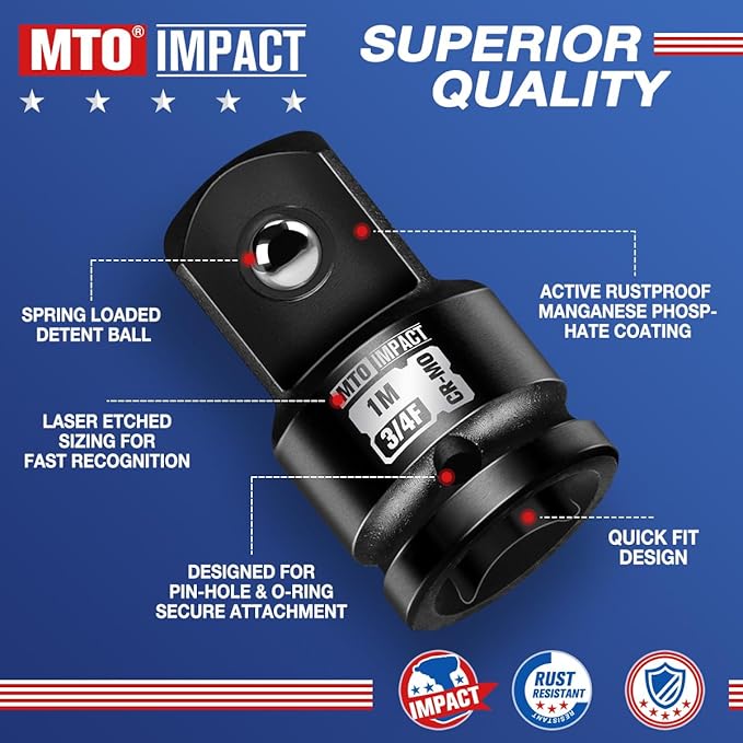 MTO 3/4" Female to 1" Male Impact Socket Adapter, 3/4-Inch Impact Socket Adapter, Chrome Molybdenum Alloy Steel
