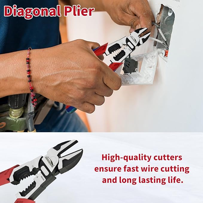 5-Piece Pliers Set with Case Including 8-In and 10-In Slip Joint Plier, 8.4??Needle Nose Plieres, 8.4??Linesman, 8.6??Diagonal Wire Cuters for DIY & Home Use