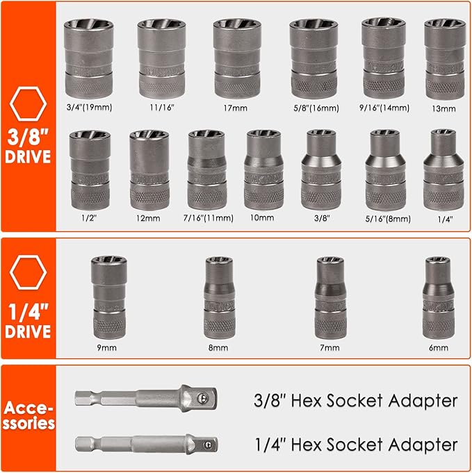 THINKWORK Broken Bolt Extractor Kit, 54 Pieces Easy Out Screw Extractor Set, Lug Nut Removal Tool with Left Hand Drill Bit Set for Removing Damaged, Frozen, Rusted, Rounded-Off Bolts, Nuts & Screws