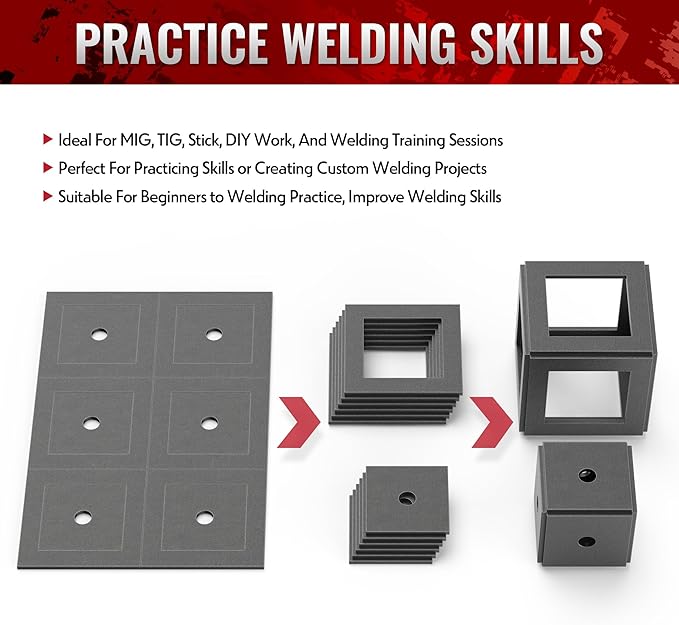 bestarc Welding Coupons, 24Pcs 3횞3" & 2횞2" Mild Steel Welding Practice Kit, 11 Gauge Welding Training Metal, Welding Plate Kits for beginners DIY Cube MIG TIG Stick