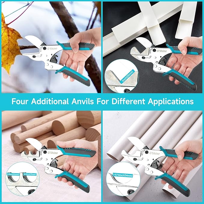 O?셎hine Ratchet Miter Shears Expert for Angular Cutting Molding Crafting Wood, Quarter Round Cutting Tool, 45-135 Degree Multi Angle PVC Miter Shear Trim Cutter Hand Tool, w/Extra Four Anvils & Blade